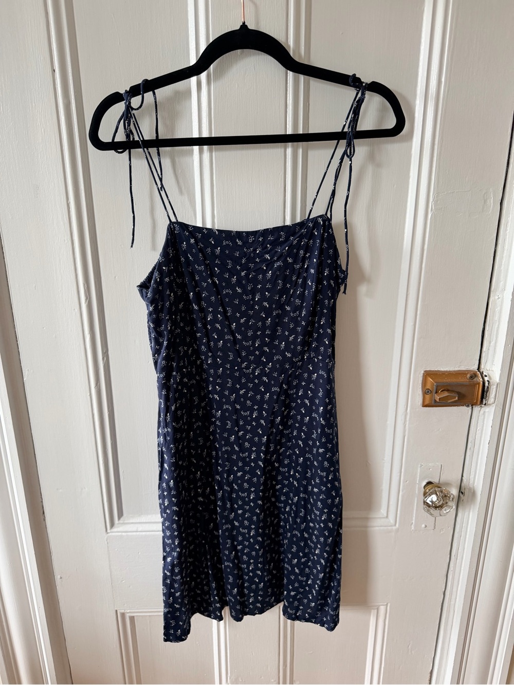 Old Navy Navy Blue Mini Dress with White Floral Print and Tie Straps